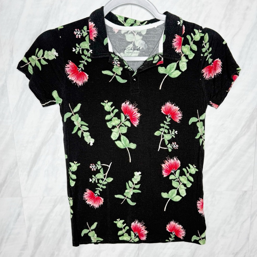 Kahulale’a Floral Black Polo Shirt for Kids 10Y